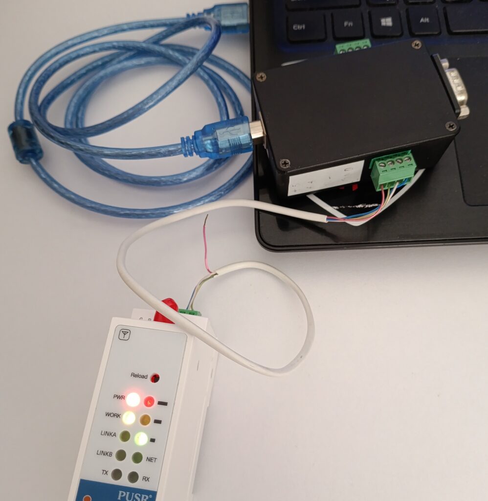 Conexión del módem USR-DR504 a un computador via un convertidor RS485 a USB